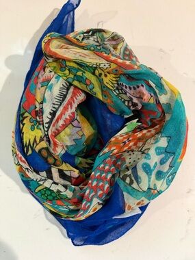 Colorful Multi-Print Blue Lightweight Women's Scarf
